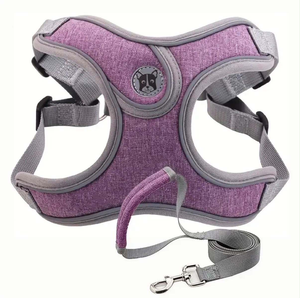 Padded Dog Harness & Leash Set - Purple