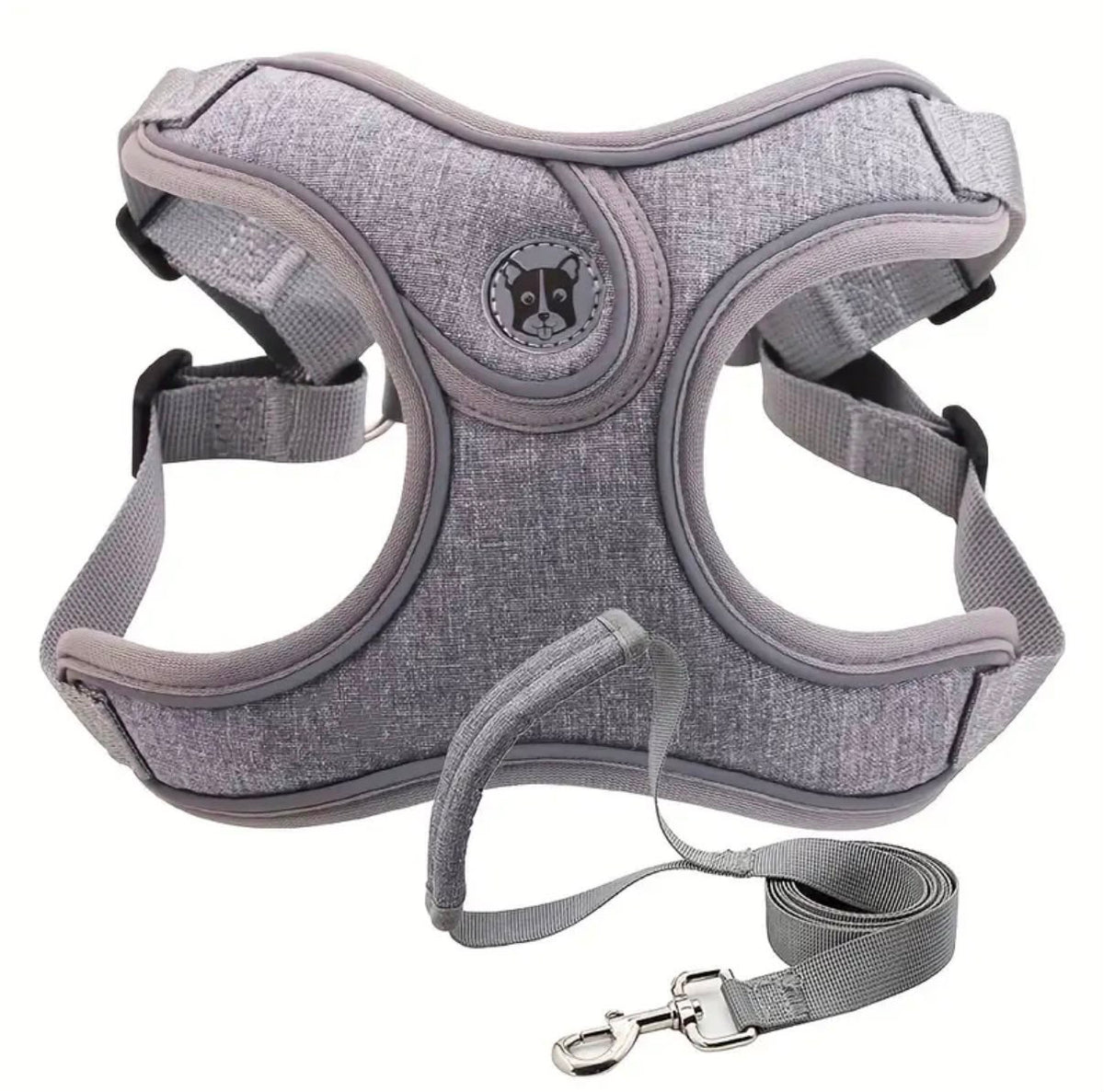 Padded Dog Harness & Leash Set - Grey