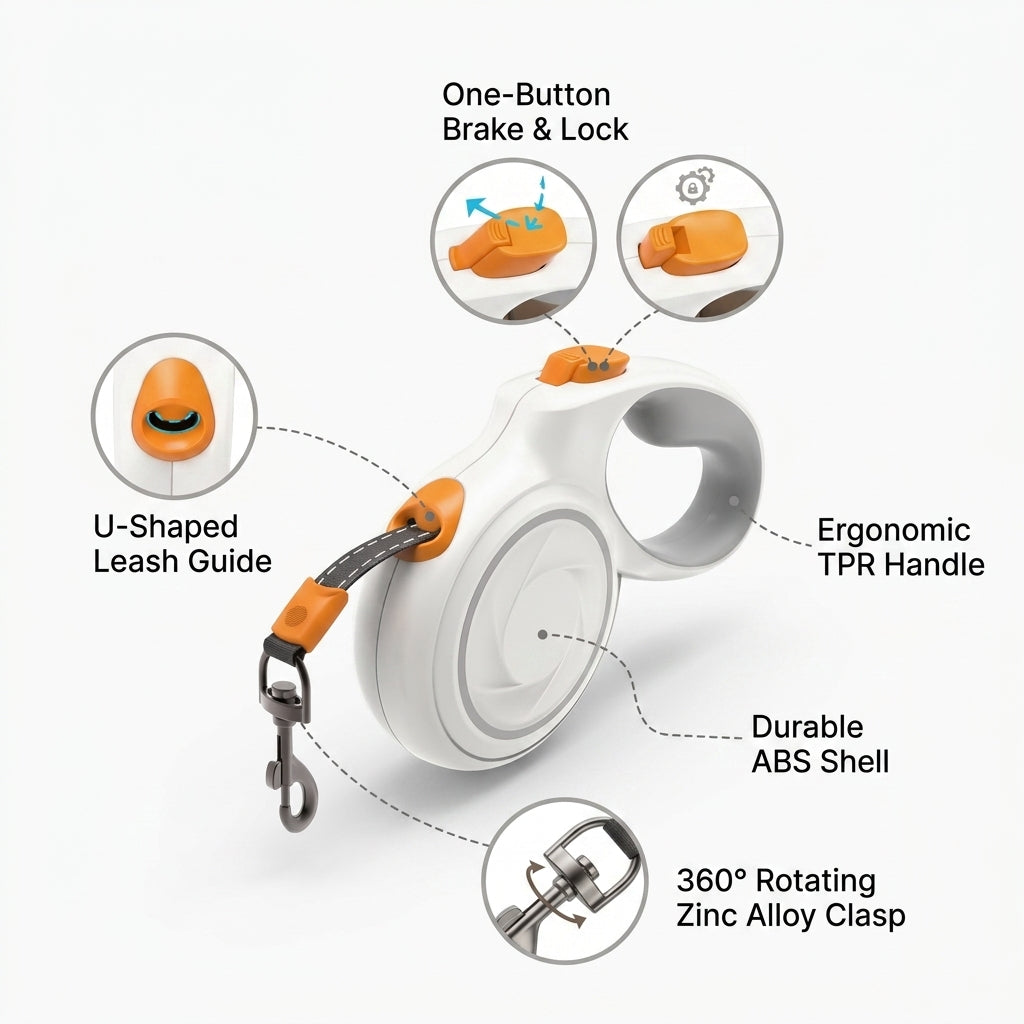 Heavy-Duty Retractable Dog Leash with Reflective Ribbon