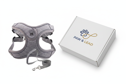 Padded Dog Harness with White Paw & Lead Box